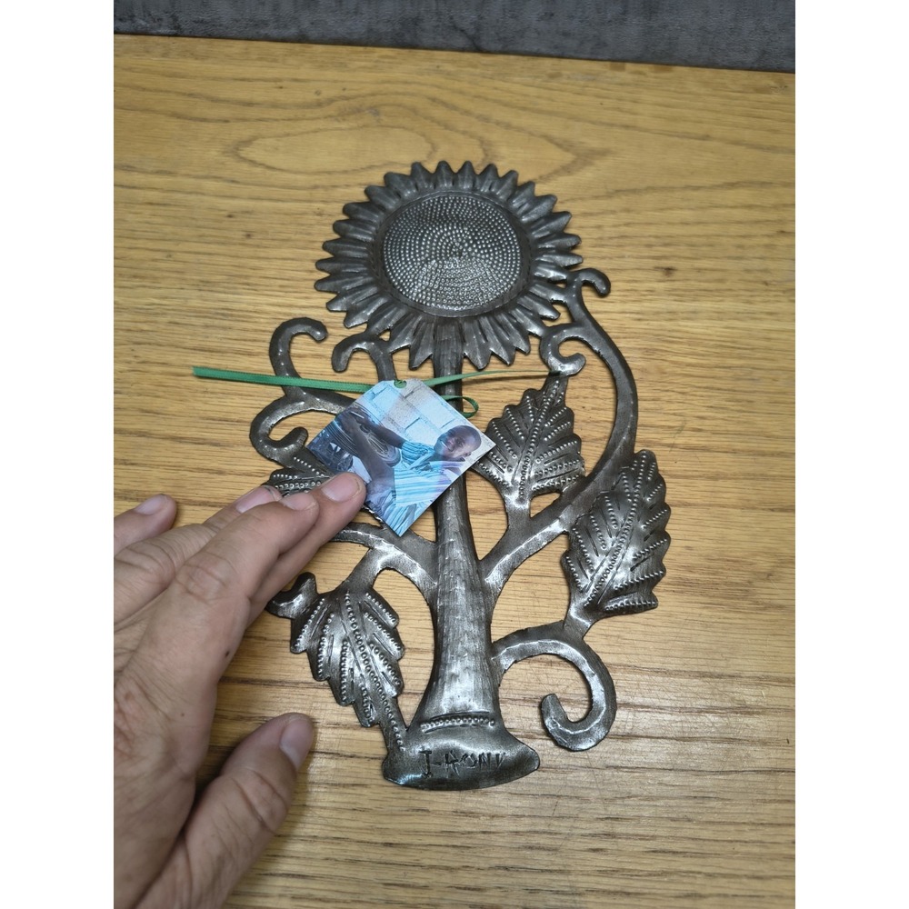 Vintage Haitian Metal Art Sunflower Wall Hanging Recycled Steel Drum Folk Art